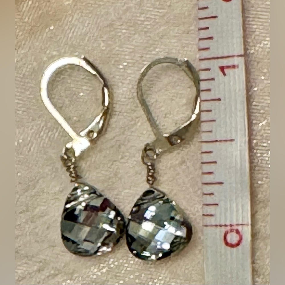 Earrings - sterling silver leverback dangle mirror-back faceted - Picture 7 of 8